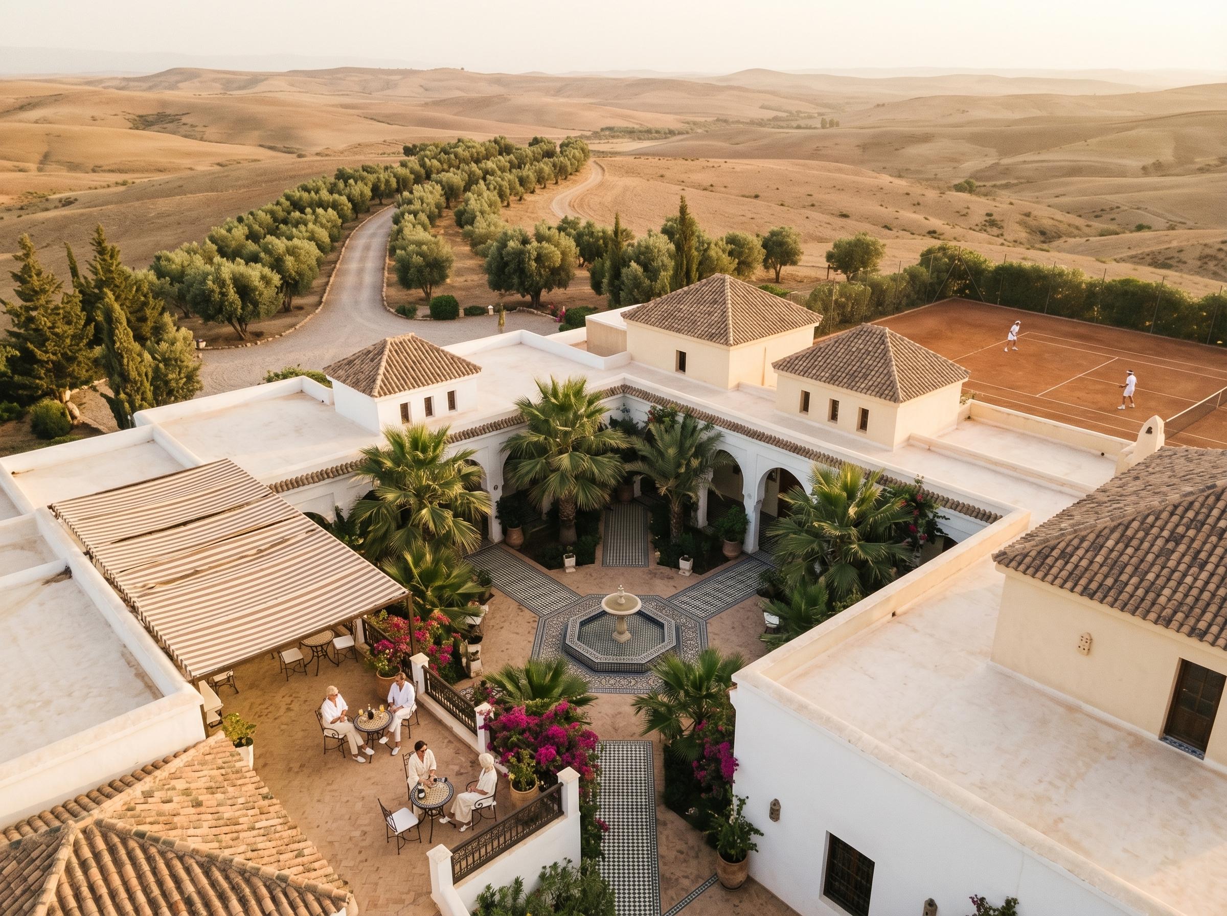 Overhead view of the Ammar club with tennis court in the background