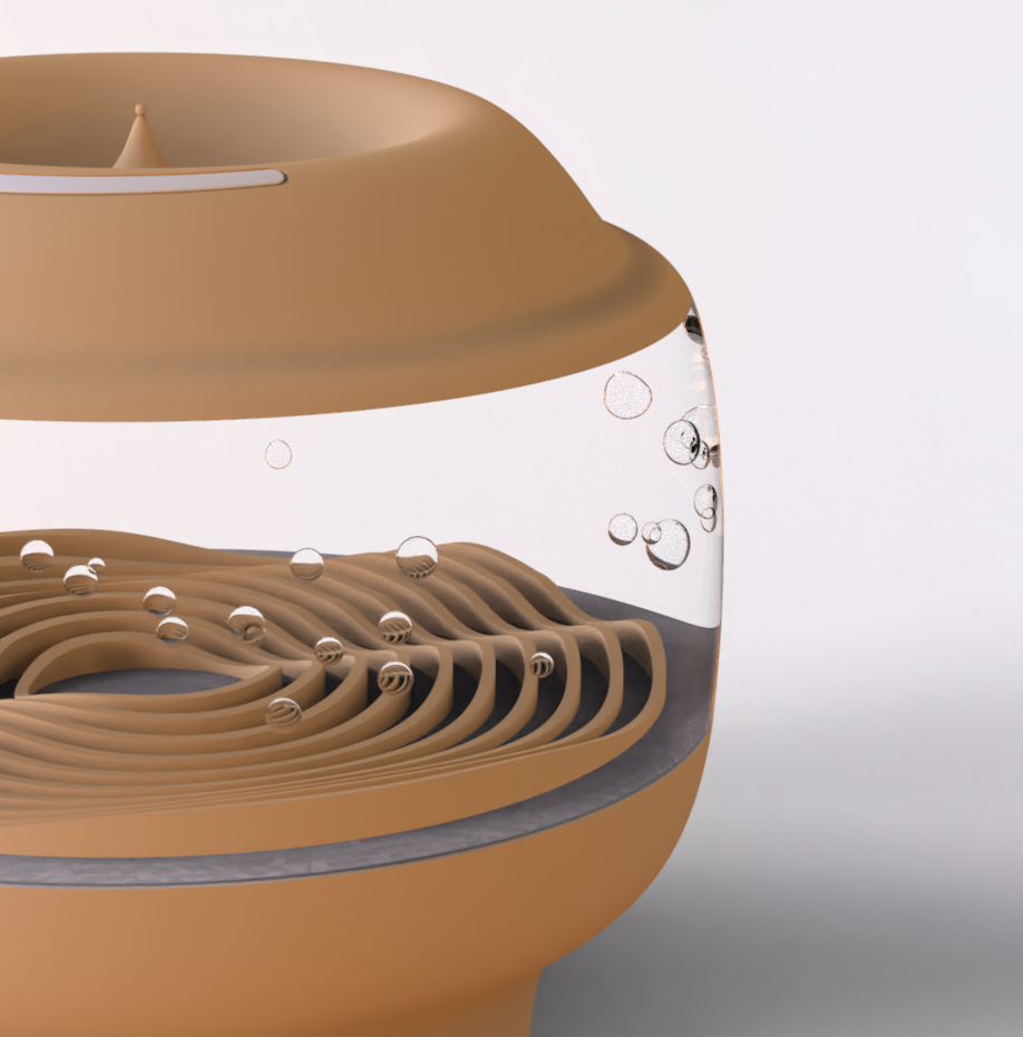 Bubbel detail — glass band showing water, bubbles, and internal wave structures