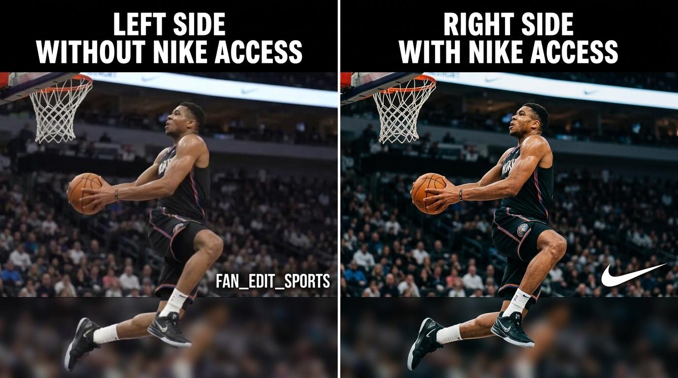 Side by side: edit without Nike access versus edit with Nike access