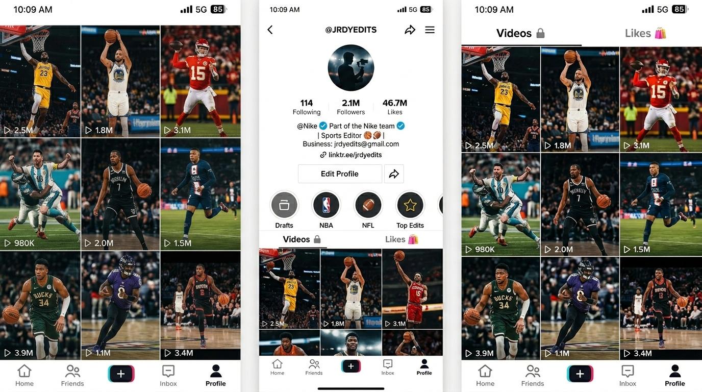 Mock TikTok profile with Part of the Nike team in bio