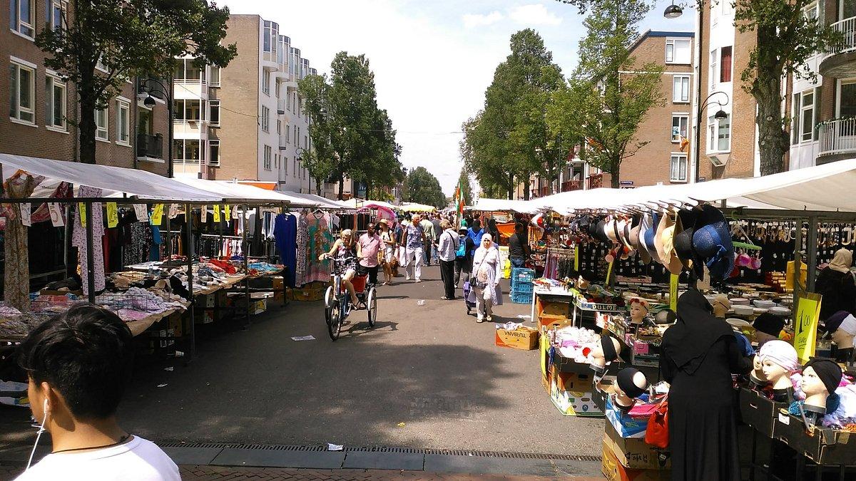 The Dappermarkt in Amsterdam East, busy street market atmosphere